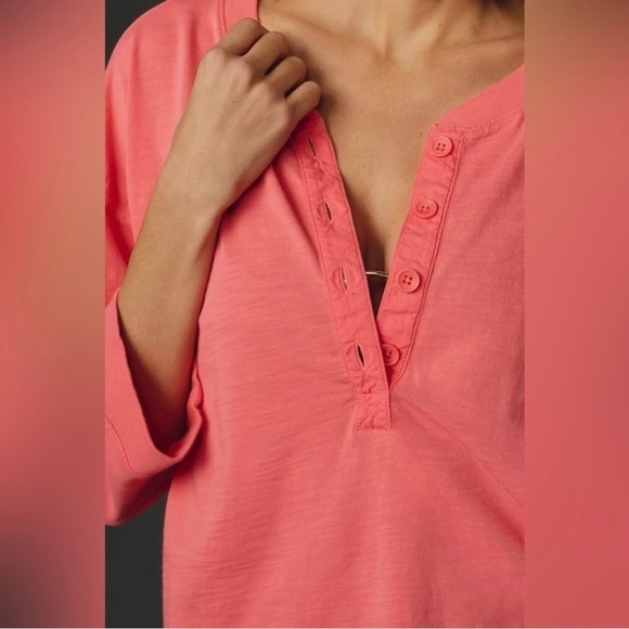 NWOT Nation Ltd Alix Oversized Henley Top in Babydoll Coral Size L - Picture 3 of 10